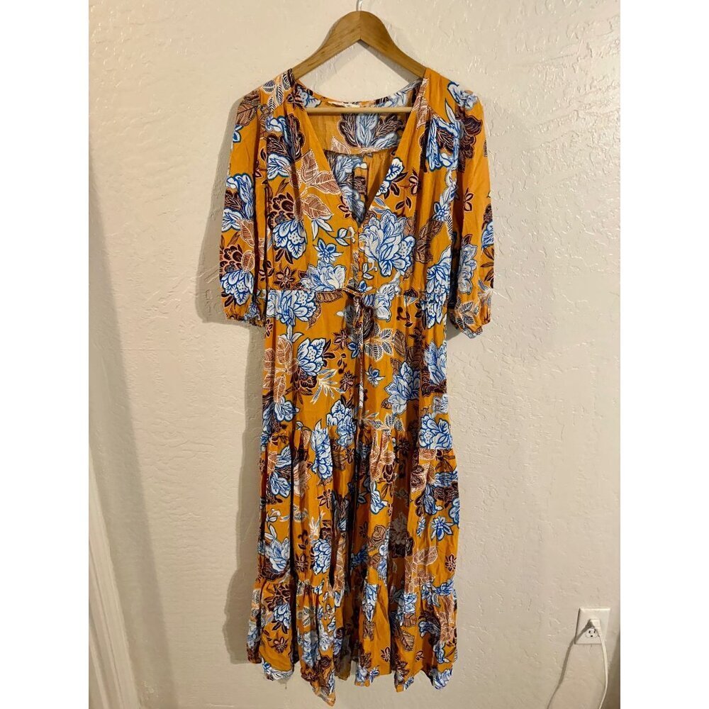 Anthropologie Y Abel the Label Mango Magic Floral Paisley Yellow Boho Maxi Dress - Picture 2 of 11